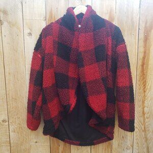 𝅺cozie by Pink Rose Red Black Buffalo Plaid Wrap Jacket Extra Soft Size M